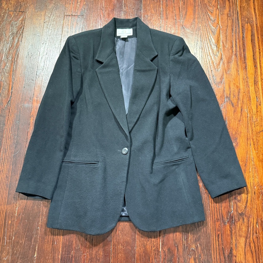 Precious Fibers Blazer Womens Size L Black Wool Cashmere Blend Single Button